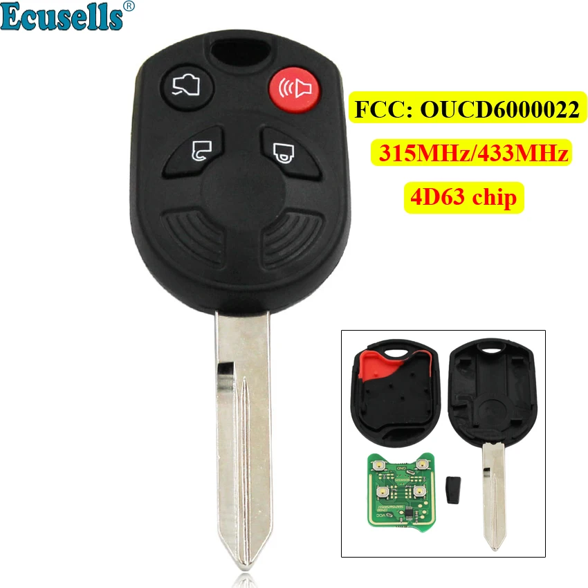 

4 button 315mhz/433mhz remote key for Ford Edge Escape Fusion Expedition Explorer Flex with 4D63 80bits chip FCCI : OUCD6000022