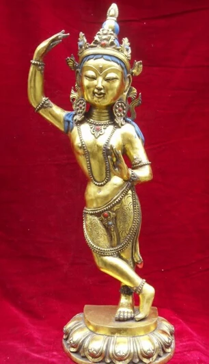 JP S0524 23 &quotКитайский Бронзовый позолоченный Dakini Vajrayogini стенд Kwan-yin Guan Yin Статуэтка