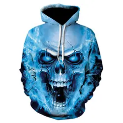 Девин Du 2018 Для мужчин 3D модные Повседневное творчество смешно куртки для подростков синий огненный череп печати рукавом Свободные