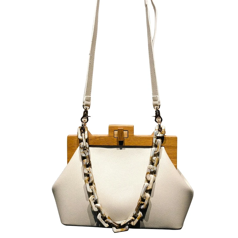 

Women'S Box Bag Bucket Bag Wooden Clip Evening Bag Ins Acrylic Chain Luxury Handbag Banquet Party Purse Shoulder Bag