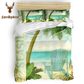 

Family Decor Seaside Poster Coconut Tree Abraham Birthday 4 Pcs Comforter Cover Set Quilted Duvet Set St. Patrick's
