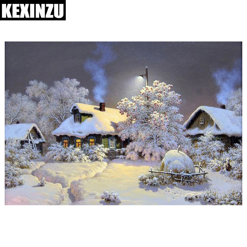 

KEXINZU Diamond Painting kunst 5D Cross Stitch Full Diamond Embroidery Snow House Europe Home Wedding Decoration Rhinestone