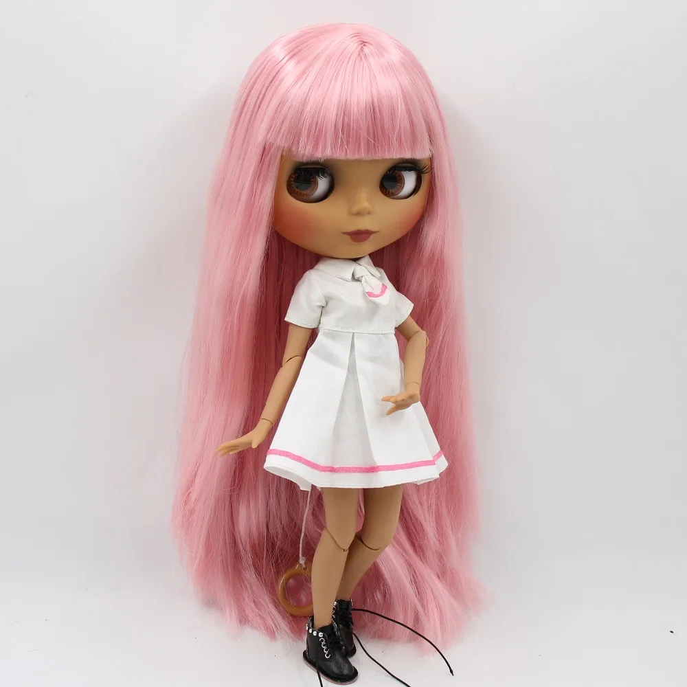 Ледяная фабрика blyth кукла 1/6 bjd шарнирное тело темная кожа матовое лицо розовые прямые волосы BL6022 30 см