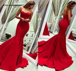 Red Mermaid Bridesmaid Dresses 2021 Sweetheart Zipper Back Sweep Train Wedding Party Gowns Plus Size Prom Dress Customized