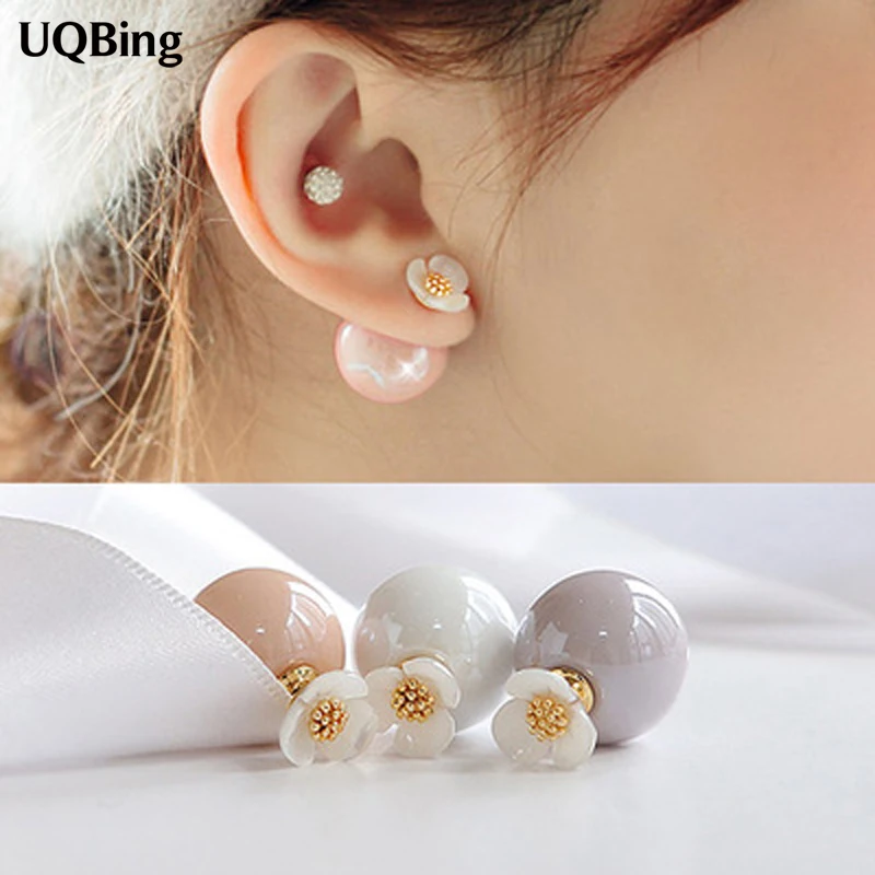 

3 Colors Beads Stud Earrings Fashion Pure 925 Silver Flower Stud Earrings Jewelry Pendientes Brincos Fashion Jewelry