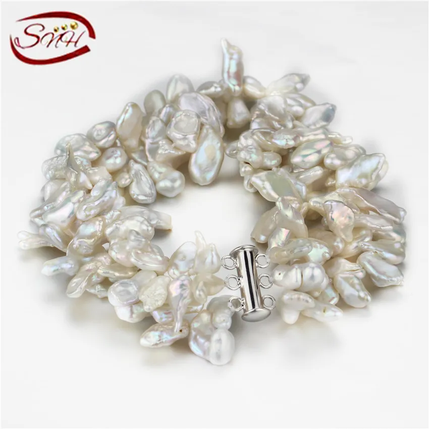 

SNH 5-7mm keshi AA 925silver 3rows 2017 Bracelet Pearl Jewelry