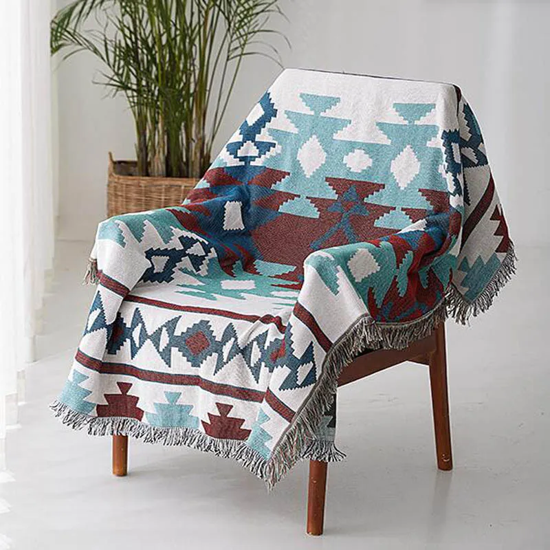 

Knitted Blanket with Tassel Home Decorative Cotton Jacquard Sofa Towel Cover Indian Thread Blankets Plaid Wall Hanging Tapestry