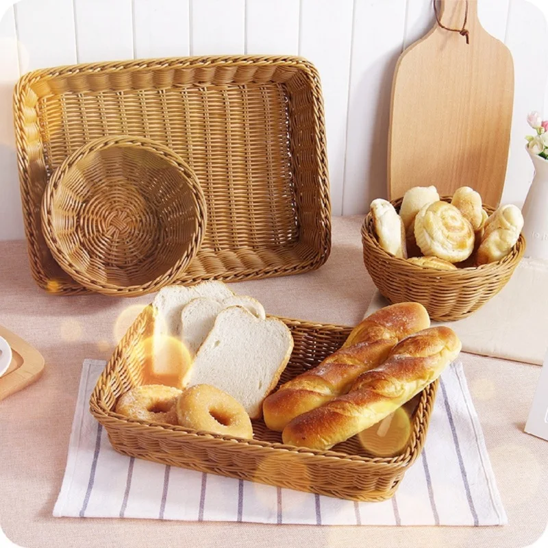 

Multifunction Handmade Imitation Wicker Storage Basket Rectangular Vegetable Fruit Bread Storage Organizer for Kitchen Home