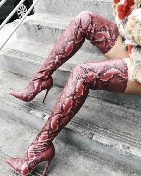 Picture as Pointu Personnalisé Imprimer Sexy Bout D'hiver Bottes Mince 10 Serpent Picture 43 Cm Piste As Cuir Femmes En Taille Talons TPZiOXuk