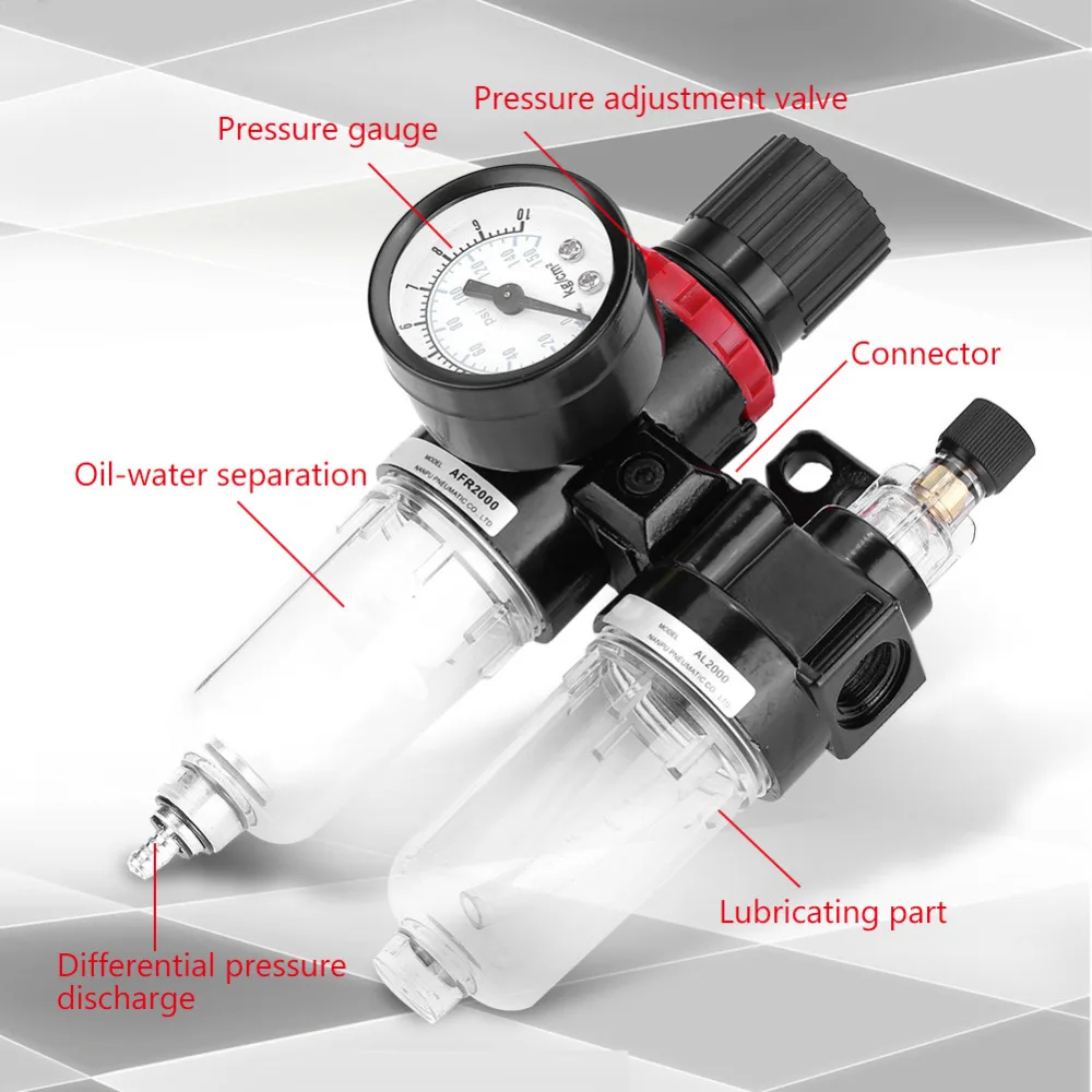 Пневматический воздушный фильтр давления Регулятор лубрикатора влаги воды ловушка очиститель масло-вода сепаратор G1/4 3/8 ''опционально