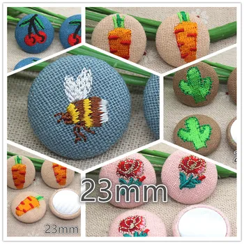 

10pcs 23mm embroidery bee/flower/strawberry Flatback Fabric Covered round Buttons Home Garden Crafts Cabochon Scrapbooking