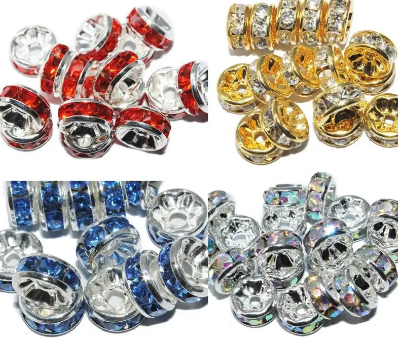

can choose color mix multicolor 200pcs/Lot 8MM Spacer Metal Silver Plated Rondelle Rhinestone Loose bead crystal