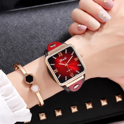 Zegarek damski Jbaili, женские часы, роскошное платье, циферблат, кожаный ремешок, кварцевые наручные часы для женщин, женские часы, relogio feminino - Цвет: Красный