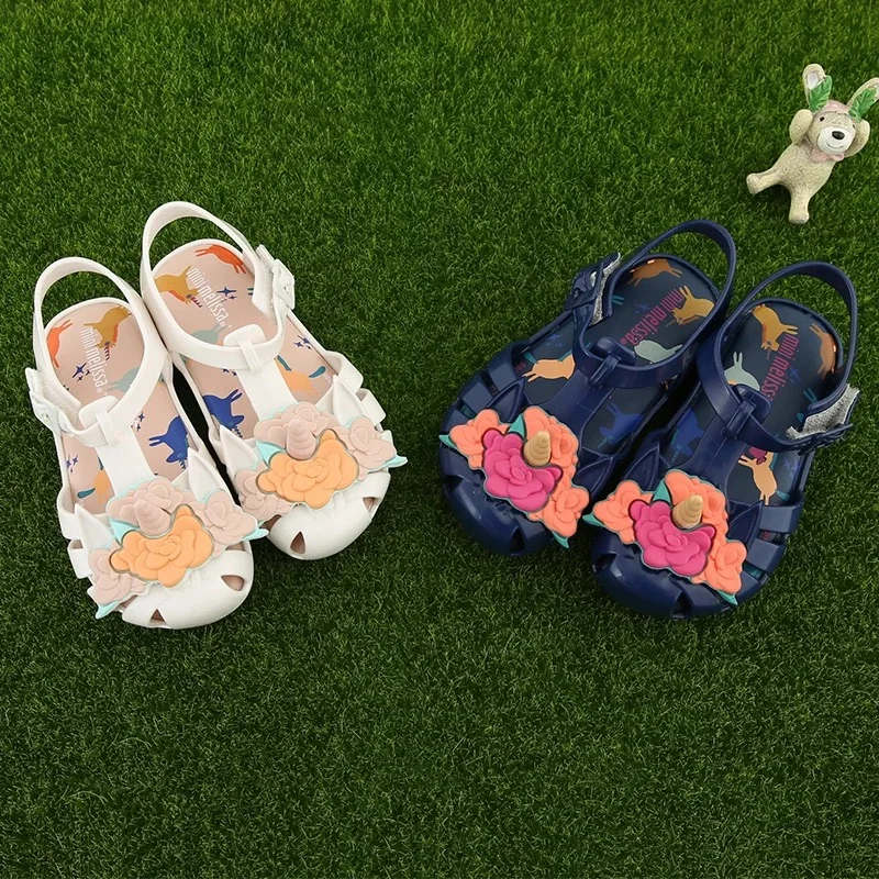 

Mini Melissa 2019 Original Brands Unicorn Flower Girls Jelly Sandals Girls Roman Sandals Melissa Toddler Non-slip Sandals