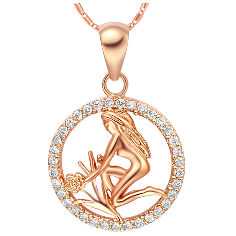 

High Quality Long Chains Classic Women/Men Jewelry 18 k White Gold Colou Fashion Jewelry Chains Necklace Virgo Flower Pendant