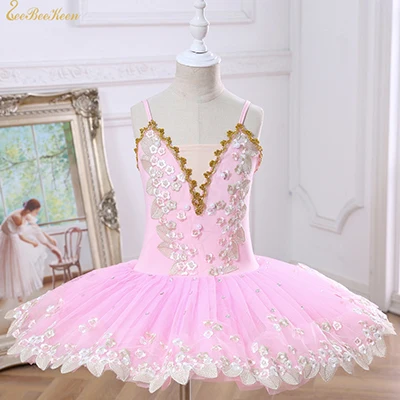 Балетная пачка, Лебединое озеро, платье с цветочным рисунком для девочек, балетная пачка, сценический костюм для детей, взрослых, балетная Профессиональная Одежда для танцев - Цвет: Розовый