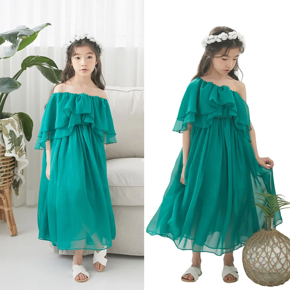 

Girl dress screen princess beach solid ankle-length girls dresses 2019 summer new style for 4-16Y