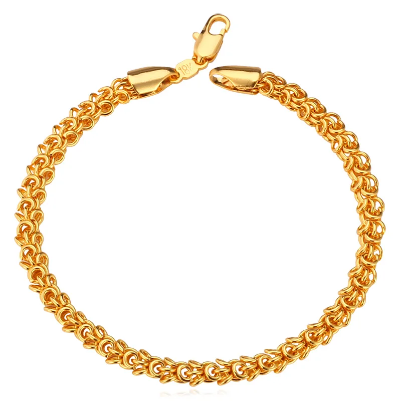Yellow Gold Color 21cm Twisted Hand Link Chain Bracelet For Men/Women