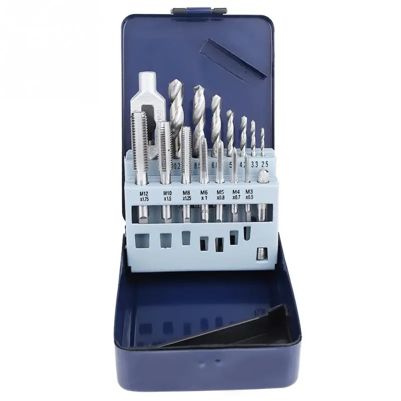 

15Pcs Tap & Die Set Alloy Steel Tap Wrench Screw Taps Twist Drill Bit Set Metal Processing Tools Thread Plugs Taps