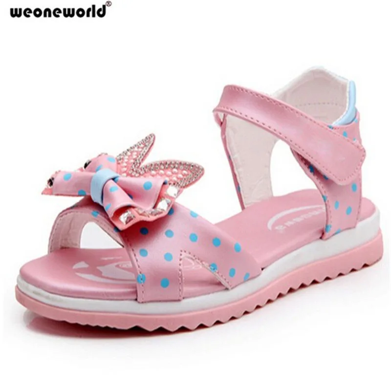 WEONEWORLD/ г. детские сандалии девушки сандалии летние модные детские сандалии принцессы с милым бантом обувь для девочек размер 27-37