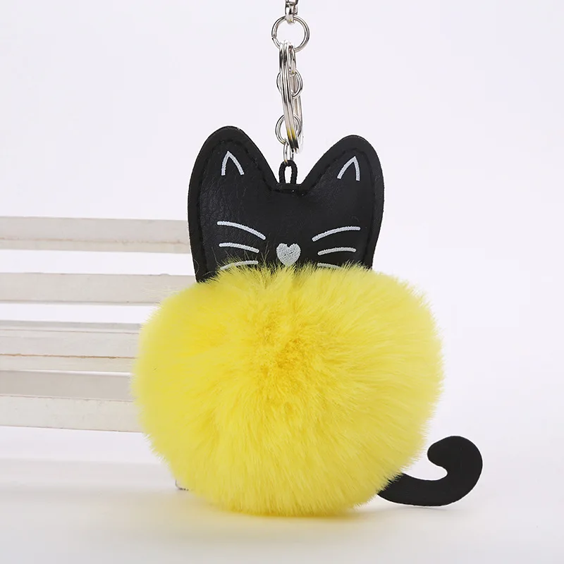

QUINEE OX 8CM New Cute Cat Pattern Keychain Women Car Bags Key Ring Plush Keychain Fur Ball Pendant Keyring for Girls Plush Toys