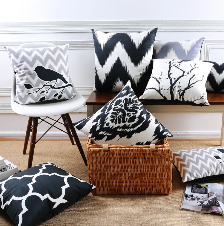 Nordic Modern Black And White Minimal Geometric Chevron Stripe Cushions