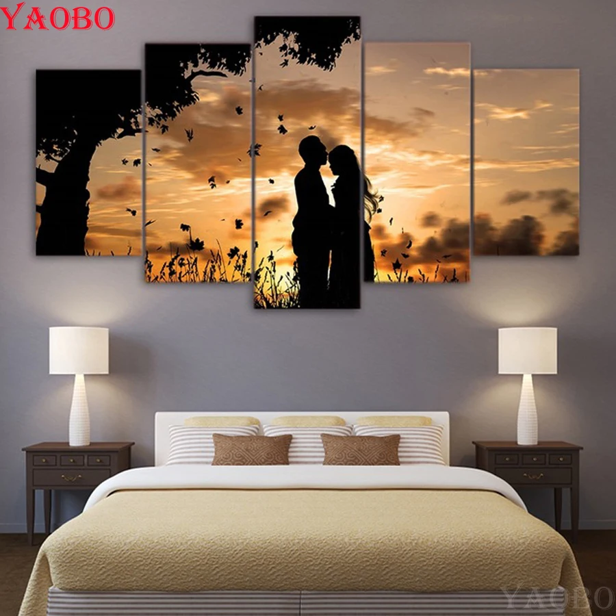 

Square Round Drill Mosaic Diamond Painting Cross Stitch DIY 5D Full Embroidery 5 pcs romantic Couple Sunset wall sticker decor