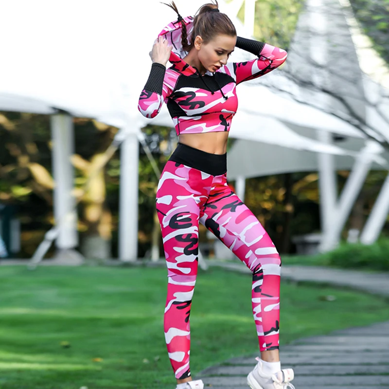 

2 Piece Fitness Set Female Camouflage Yoga Sets Women Gym Clothes Running Sport Woman Sportswear Sexy Ensemble Wear Gym Outfit