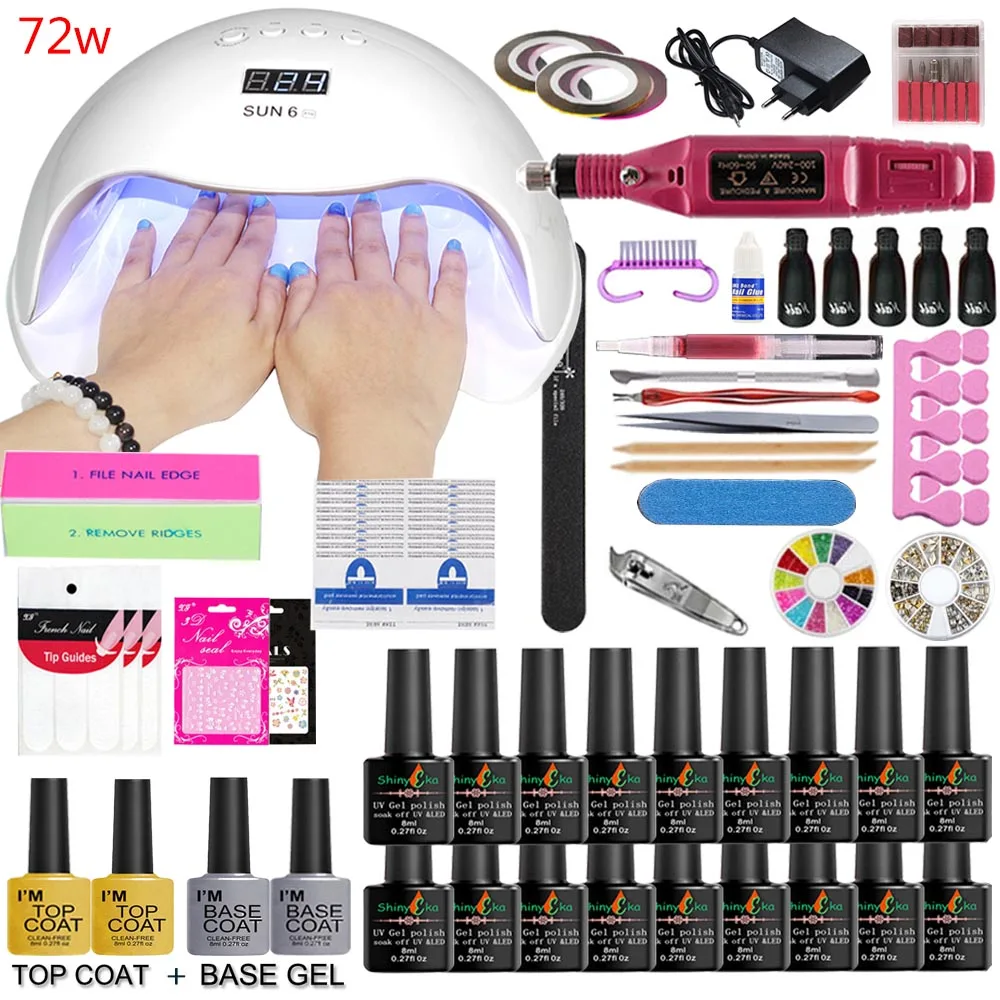 

72/54/48W UV Lamp 18 Color Soak Off Gel Nail Top Coat Gel Nail Polish Kit Manicure Set Nail Polish Electric Manicure Handle kit