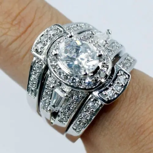 3 in 1 engagement wedding ring set aaa cubic zirconia diamonique 14kt white gold - 3 Piece Wedding Ring Set 3 in 1 engagement wedding ring set aaa cubic zirconia diamonique 14kt white gold - 3 Piece Wedding Ring Set