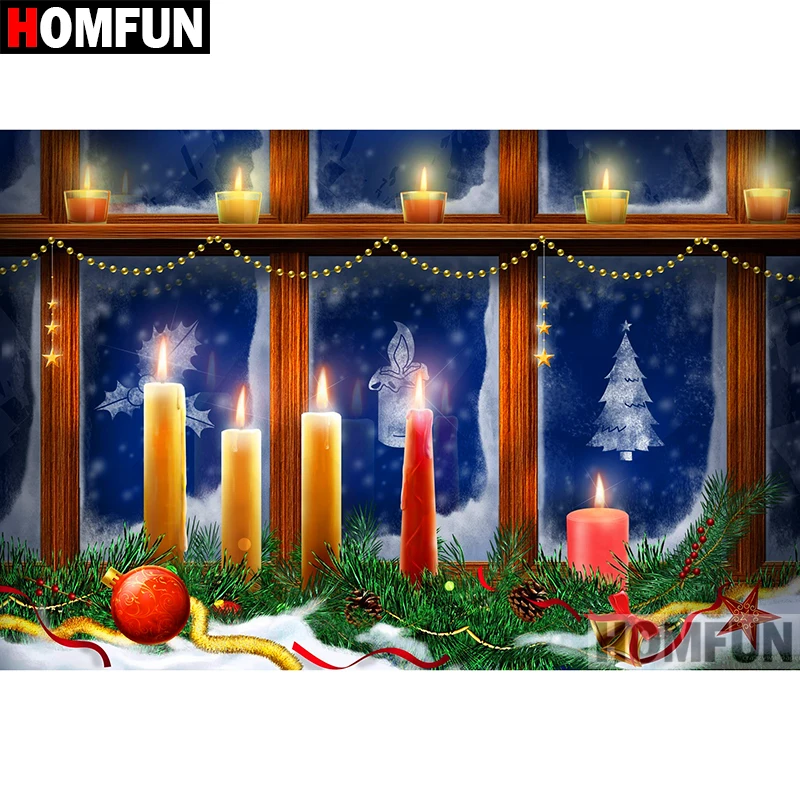 

HOMFUN 5D DIY Diamond Painting Full Square/Round Drill "Christmas candle" Embroidery Cross Stitch gift Home Decor Gift A09054