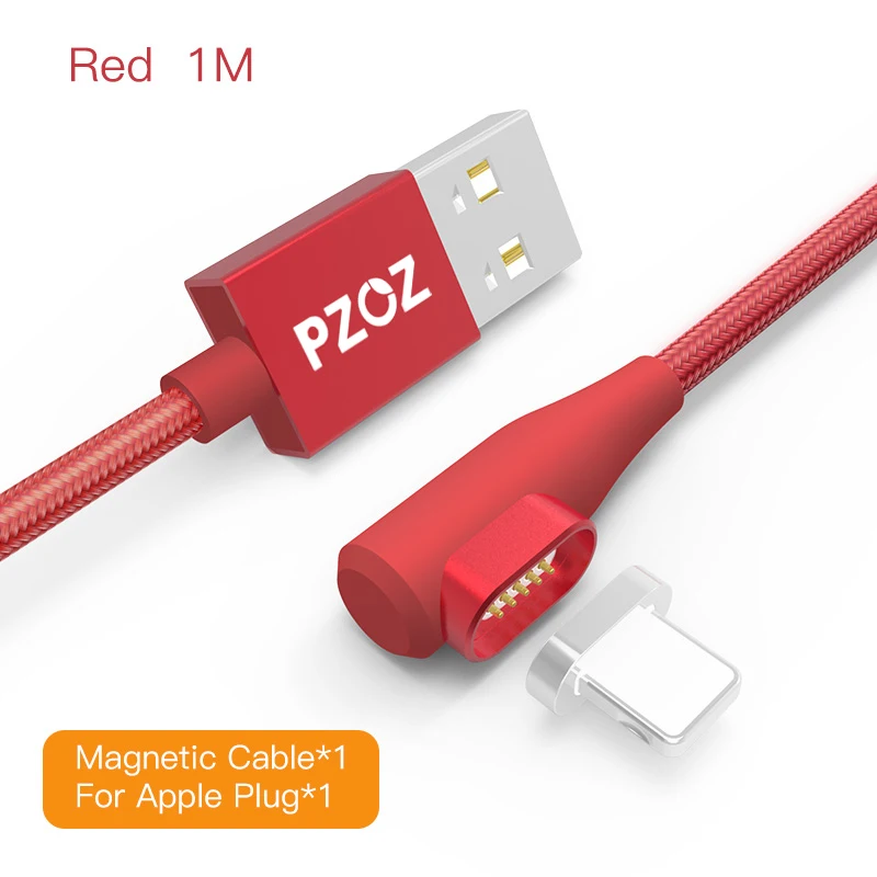 Магнитный кабель PZOZ, micro usb, быстрое зарядное устройство, type-c, usb для iphone xs max, xr, x, 8, 7 plus, 6s, 6, 5 s, Магнитный зарядный кабель на 90 градусов - Цвет: Red For iphoen 1M