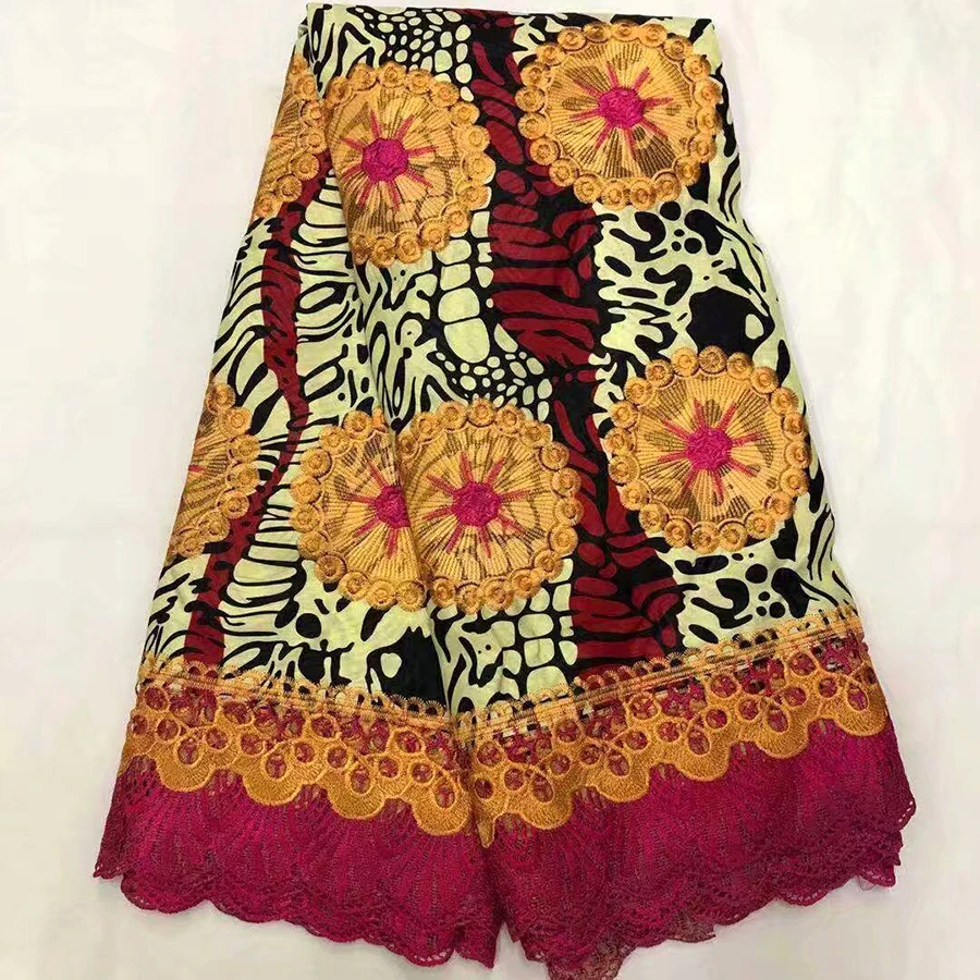 

2019 newest African Lace Fabric 6 Yards Nigerian Cotton Wax with water soluble Fabric Embroidered Africain Guipure Wax Fabric