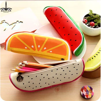 

Creative cute Kawaii Pencil pen box case Watermelon Orange PU Leather Pencil Bag Children School Supplies stationery