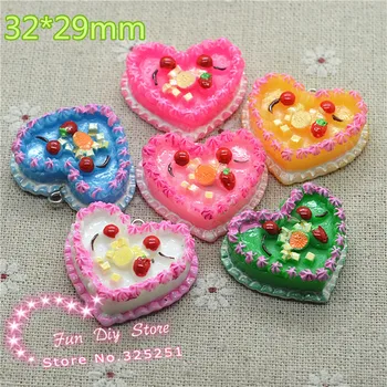 

resin flat back cake strawberry heart cake cabochon for decoration 32*39mm mix color