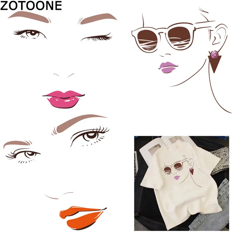 

ZOTOONE Cartoon Girl Eyebrow Printing T-shirt Patterns Women's Clothing DIY Heat Transfer Sticker Heat Conduction Vinyl Patch D