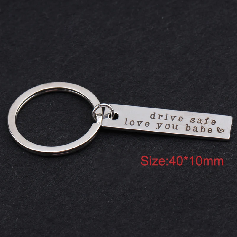 

Exquisite Engraved Ornaments Sliver Key Ring Bag Charm Car Keychain Drive Safe I Love You Babe For Baby Son Daughter Girl Boy