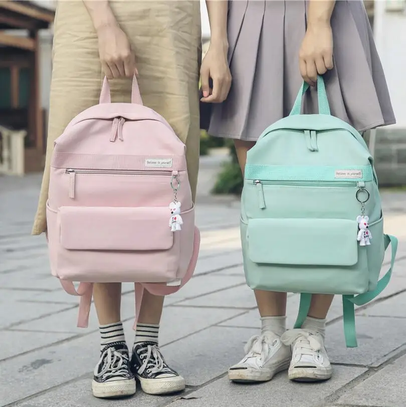 Korean Solid Color Preppy Style Backpack Women Backpacks School Bag for