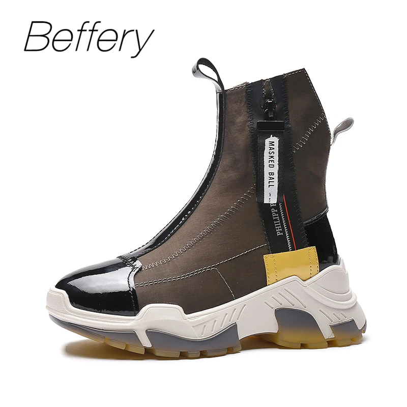 

Beffery Chunky boots Women Snow Boots 2018 Winter Round toe Flat Platform High-top Shoes Warm Plush Platform Ladies sneakers