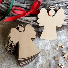 10 pçs em forma de anjo de madeira pingentes decoração da festa de natal diy anjo chips de madeira pendurado ornamentos para festa árvore de natal