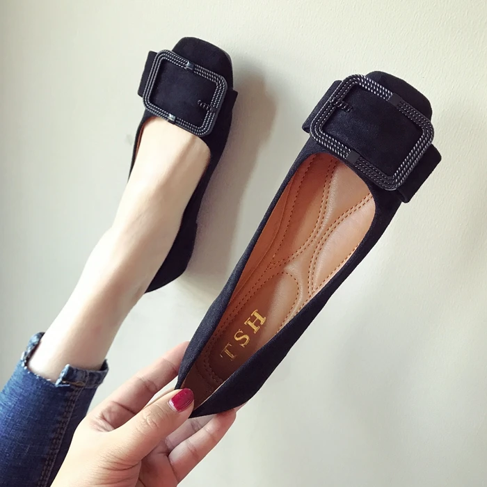 

Fashion beautiful 2019 spring and summer new large size suede shallow mouth square head flat with flat female shoes