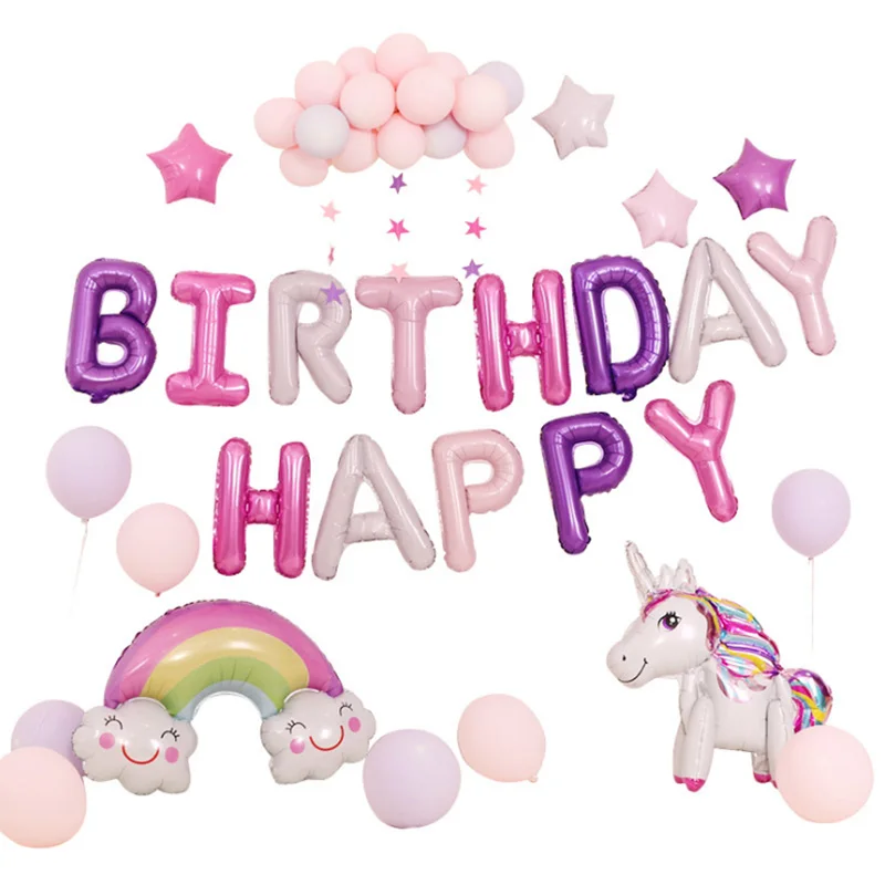 

Unicorn Party Decoration Balloons Girl Kids Happy Birthday Banner Party Unicorn Rainbow Foil Balloon Toys Baby Shower Supplies