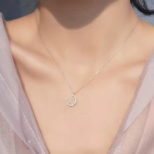 Серебряные AAA циркониевые ожерелья с кулонами в виде Луны 925 цепочка колье ювелирные изделия для женщин ювелирные изделия подарок