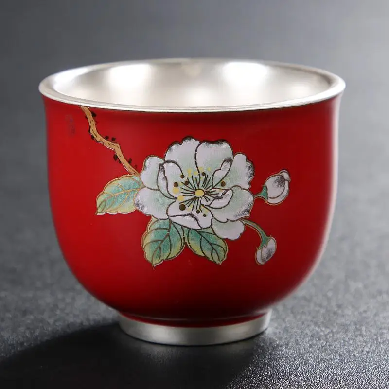 Ceramic silver Серебряная чашка лайнер чистый серебряный набор для чаепития 999 Серебряная чашка инкрустированная с золотой чашкой ремесло Кунг Фу керамическая Серебряная мастер чашка - Цвет: Ceramic silver