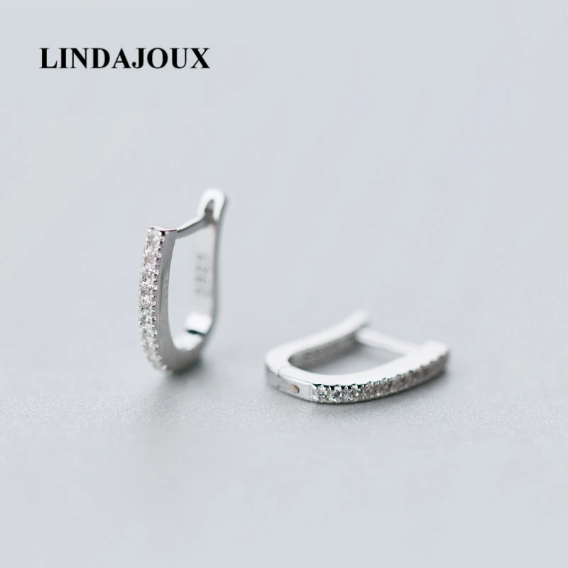 925 Sterling Silver Shiny U Shape One Row Zircon Inlay Stud Earrings For Women sterling-silver-jewelry Small Studs Earring | Украшения и