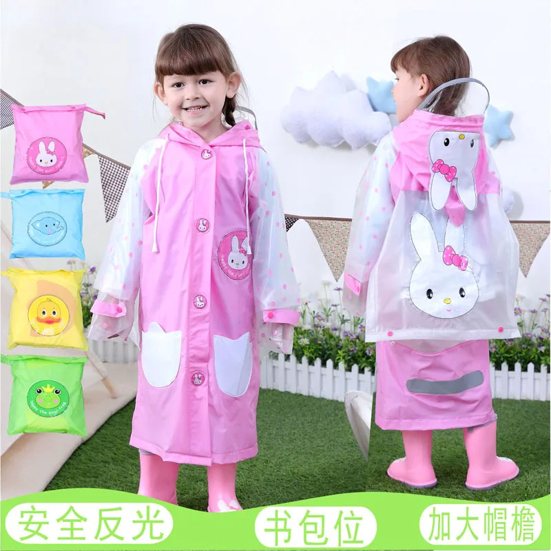 

Children's raincoat kindergarten baby child student raincoat boy and girl waterproof poncho with bag big hat