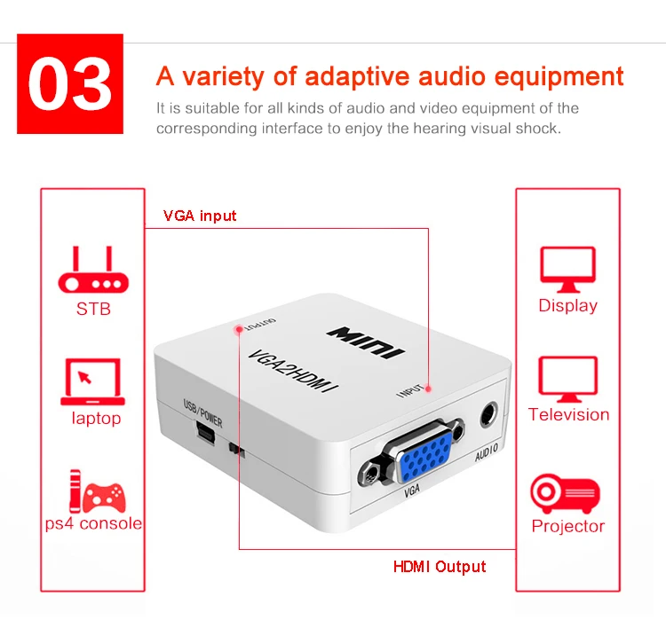 10 шт./лот мини VGA2HDMI 1080 P адаптер разъем VGA конвертер HDMI с аудио для проектора портативных ПК к HDTV С посылка