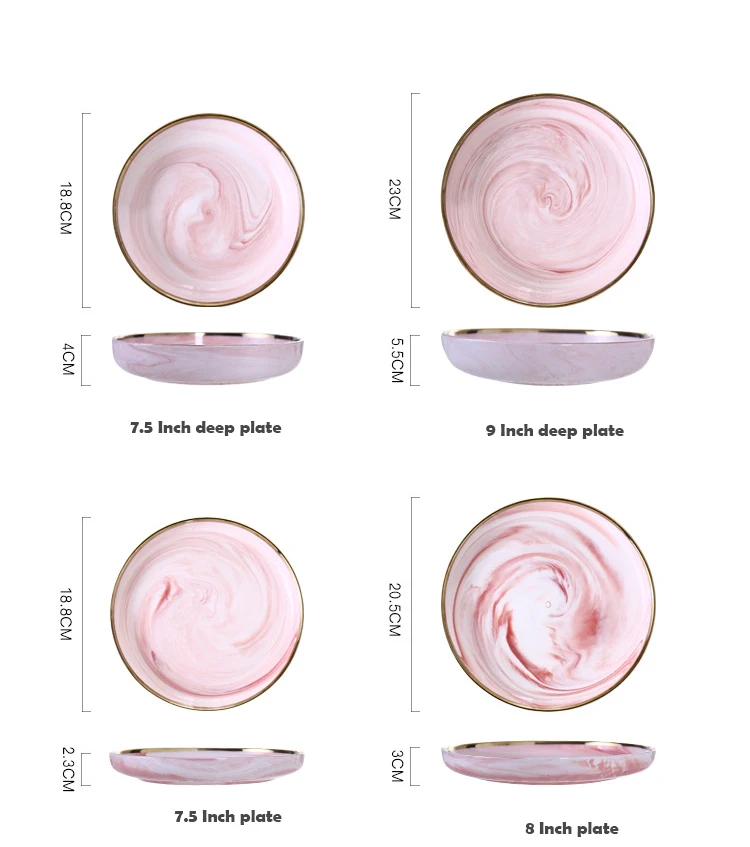 1 шт., розовое Мраморное керамическое обеденное блюдо, тарелка для риса, салата, лапши, миска для супа, фарфоровая тарелка, наборы посуды, посуда, кухонный инструмент