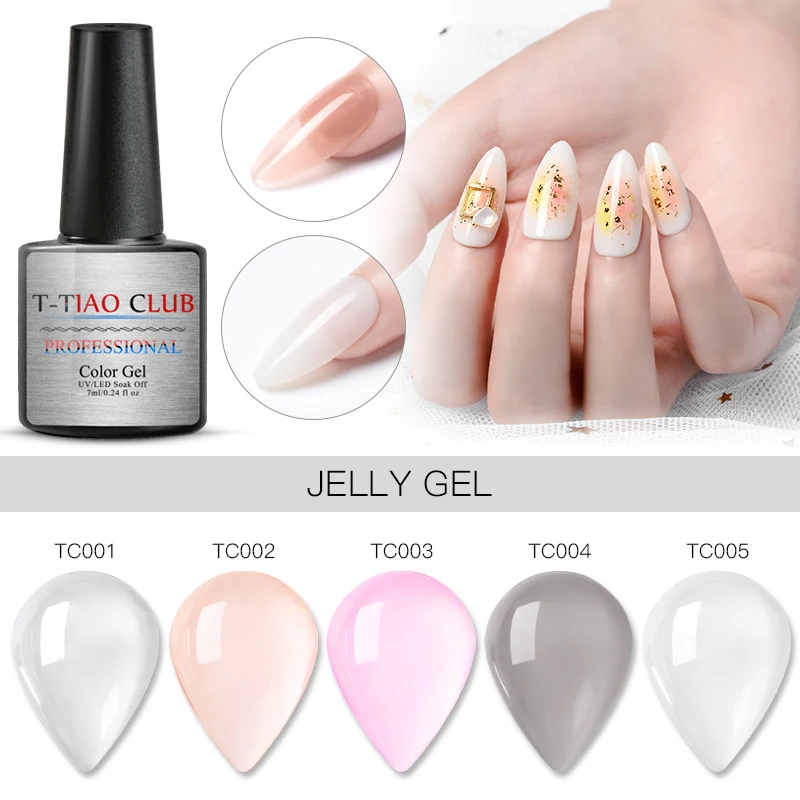 

T-TIAO CLUB White Jelly Nail Gel Polish Semi-transparent Pink Varnish Soak Off Manicure Nail Art UV Gel Lacquer