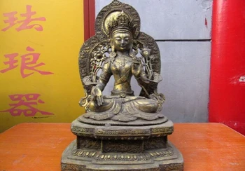 

USPS to USA S3015 22" Tibet Temple Bronze gild lotus White TaRa Kwan-Yin Guan Yin Bohisattva Statue